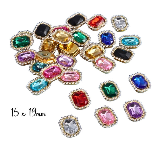 6 x Crystal Rectangle Rhinestone Cameo       15x19 mm