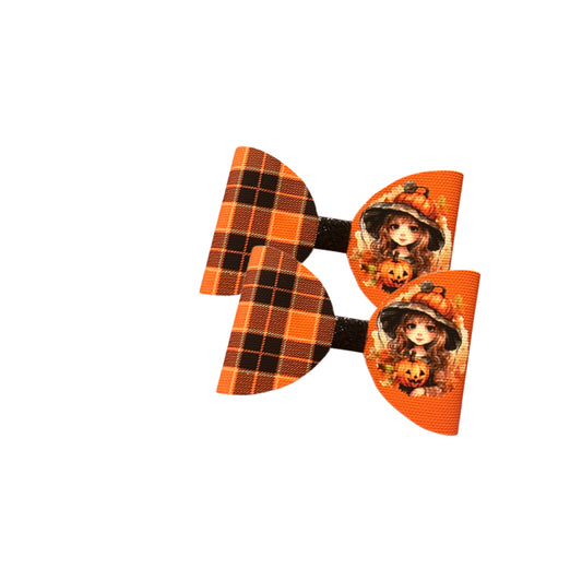 7 x Tartan witch in house leatherette printed bow loops 3.5”