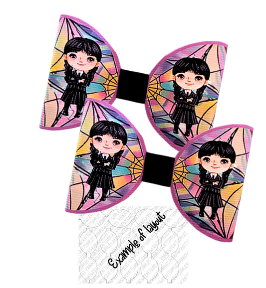 7 x Wednesday themed  printed canvas bow loops 3.5”