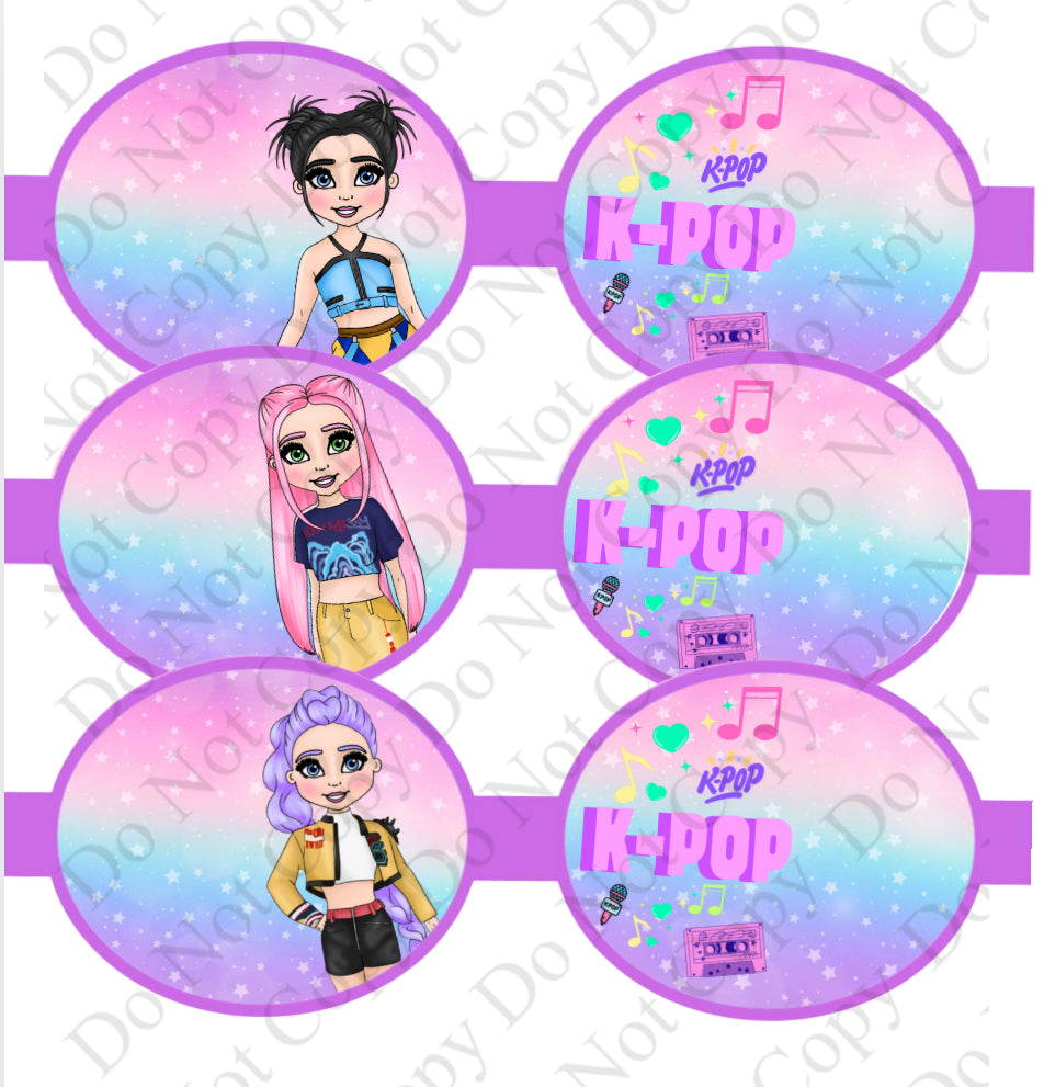 7 x Pop Demon Girls pre printed canvas hair bow loops 3.5”