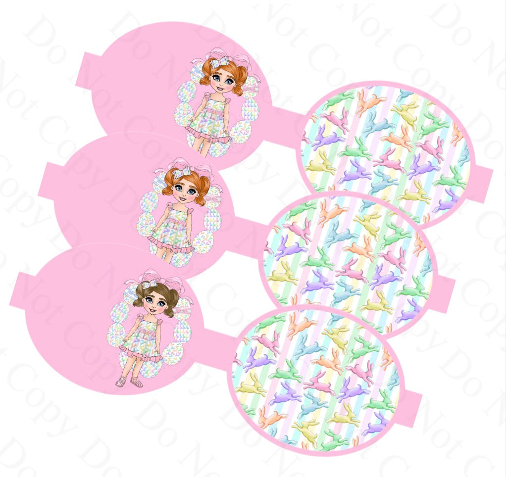 7 x Hopping Bunny Girl in house leatherette printed hair-bow loops 3.5”