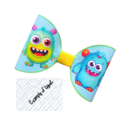 Cute Baby Monster  themed printed canvas bow loops x 7