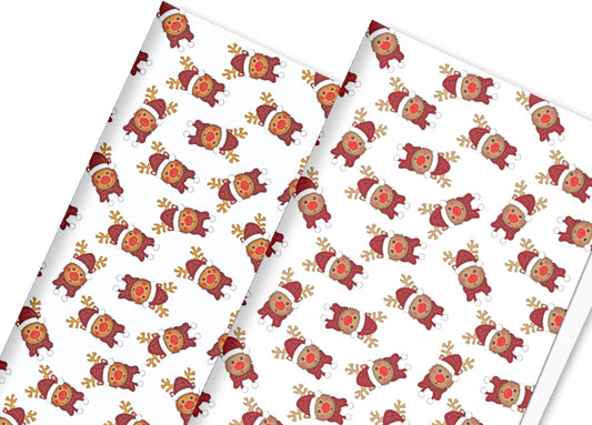 Christmas Reindeer theme In house printed  leatherette fabric A4