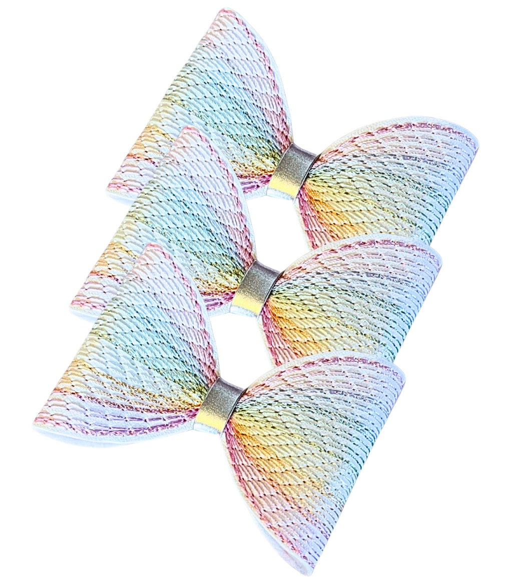 Pastel rainbow Sketch stitch embroidered leatherette bow loops 3”