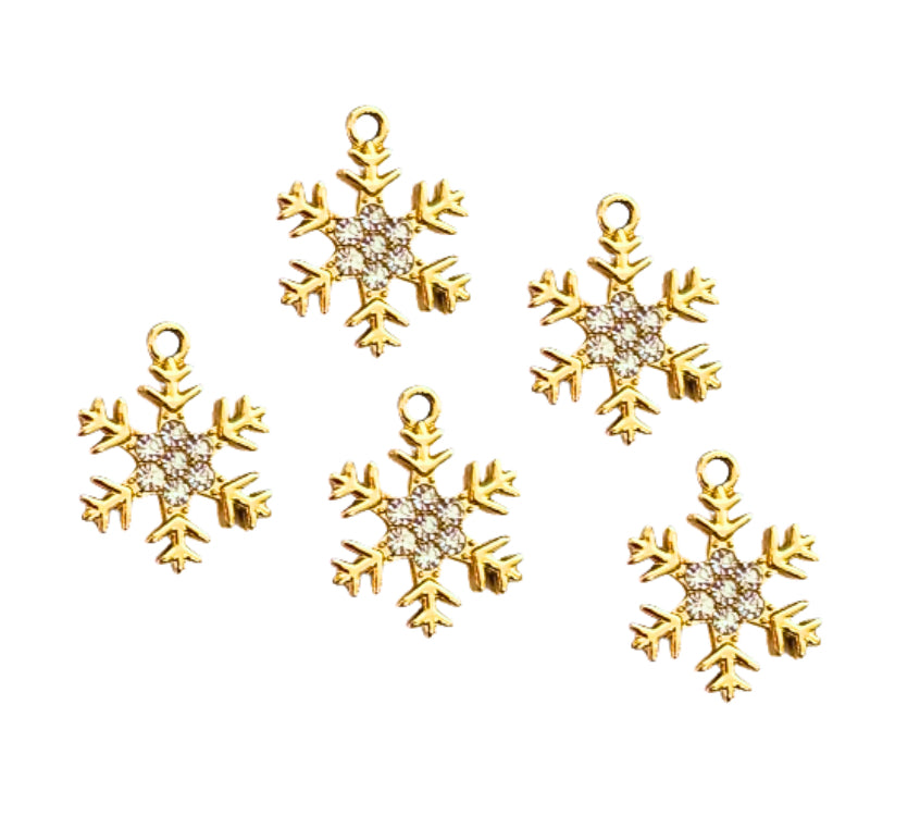 Gold colour diamanté snowflake charms 18mm