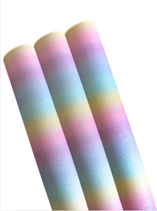 Ombré pastel rainbow Fine glitter fabric A4