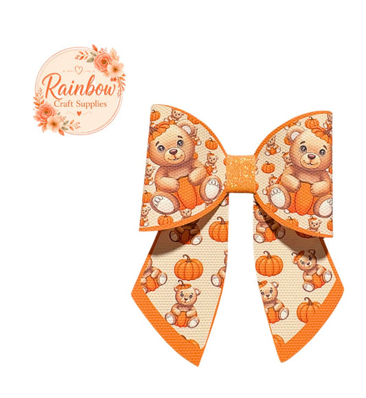 4 x Teddy Pumpkins cut around Sailor Bows 3.5”