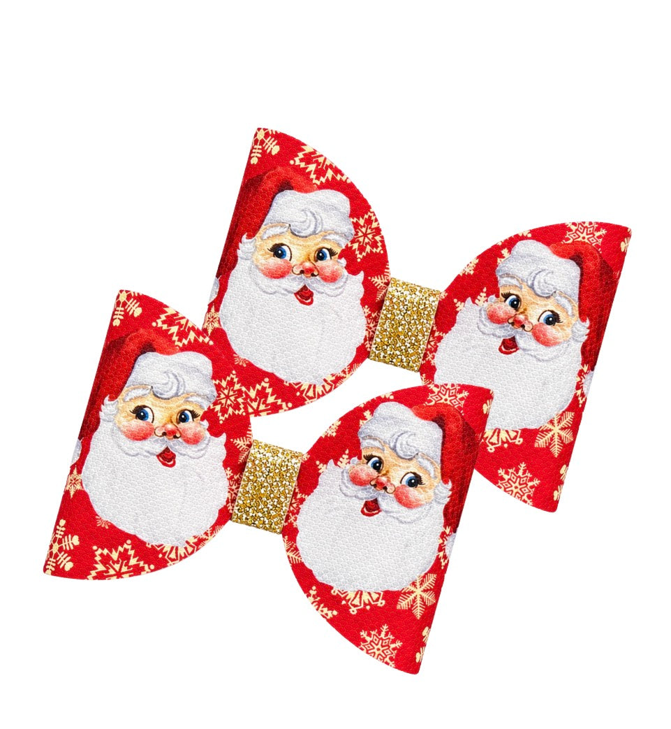 7 Red Sparkle Santa  Cut around hair bow loops 3.5”