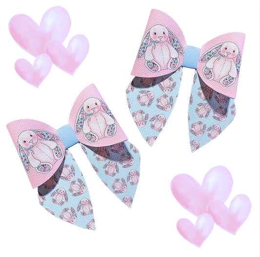 4 x printed in house Canvas  bow loops and Sailor Tails 3.5”Plush Bunny