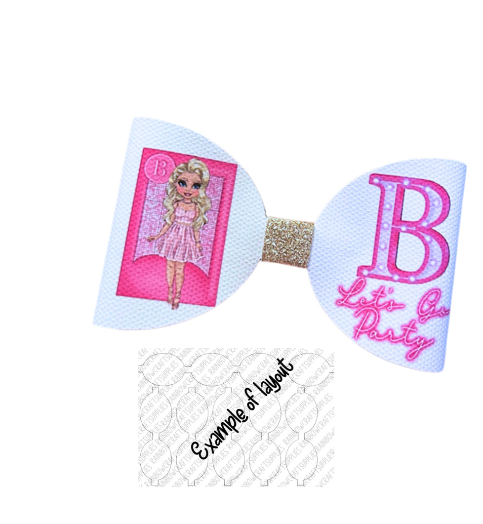 7 x Pink life’s a party doll themed canvas bow loops 3.5”