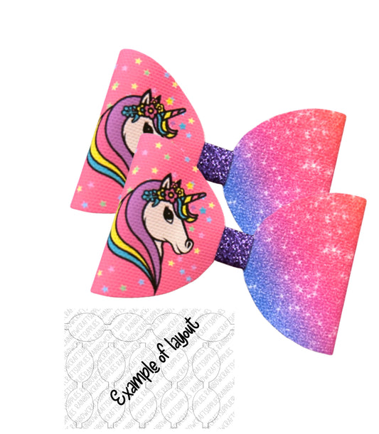 7 x Rainbow unicorn pre printed canvas bow loops 3.5”