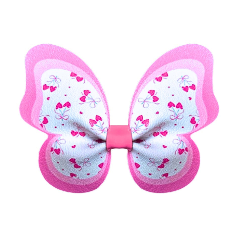7 x Leatherette cut around Butterfly Pinch bows 3.5” Cherry baby