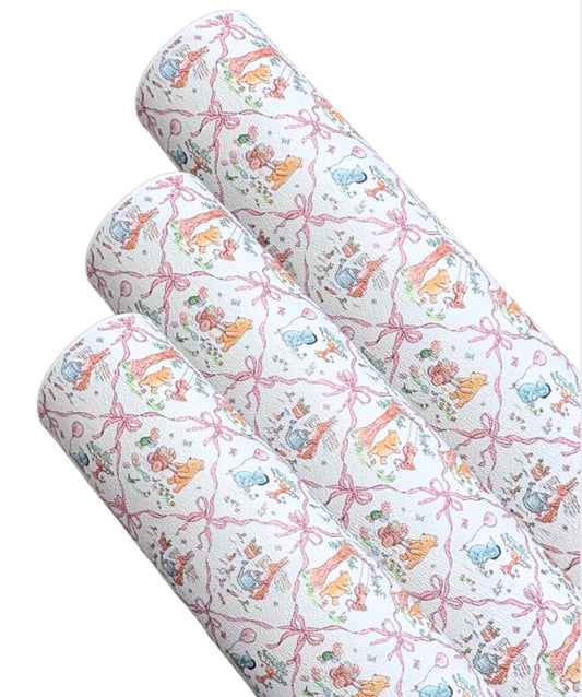 In house leatherette printed fabric A4 “100 Acre woods” Winnie and friends