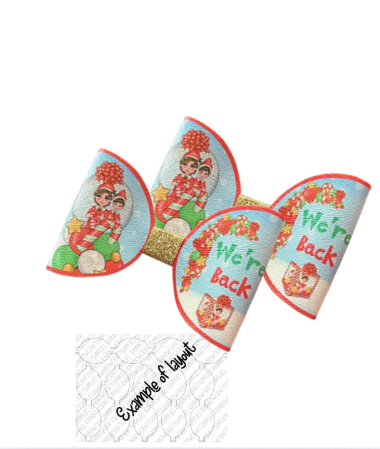 7 x Christmas Naughty Elves theme leatherette hair bow loops 3.5”