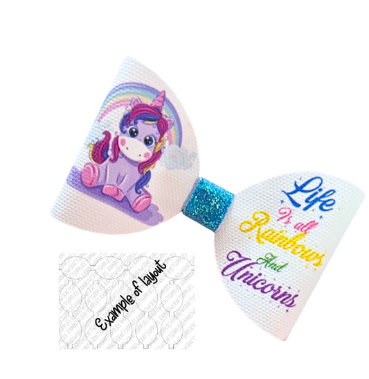 7 x Unicorn pre printed canvas hair bow loops 3.5”