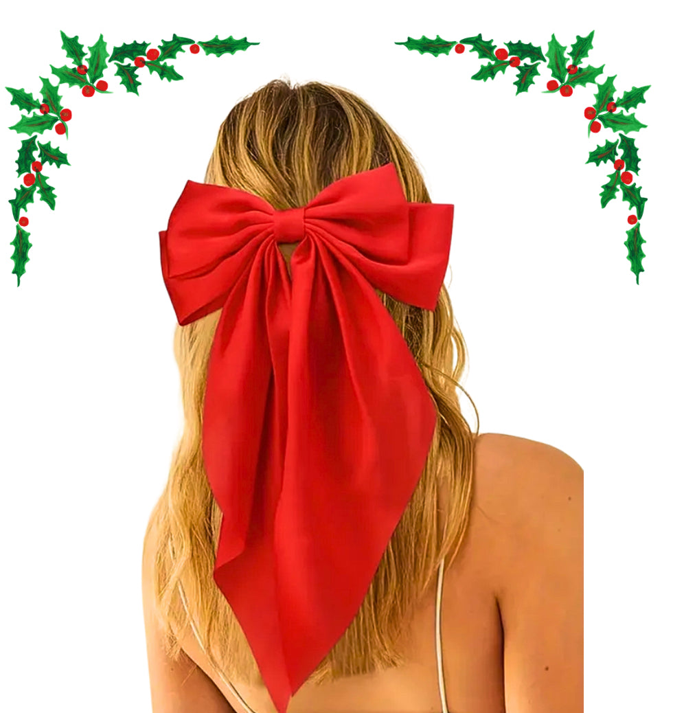 Red Satin oversized Hair bow Clip