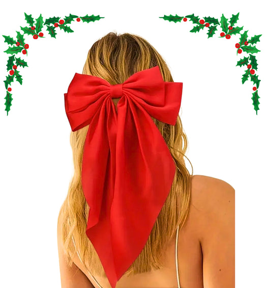Red Satin oversized Hair bow Clip