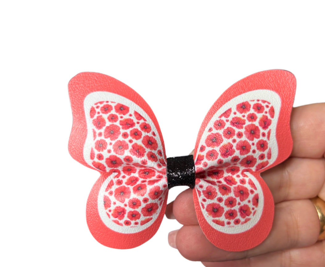 7 x Pre printed Ready to cut Butterfly Pinch bows 3.5” Poppy