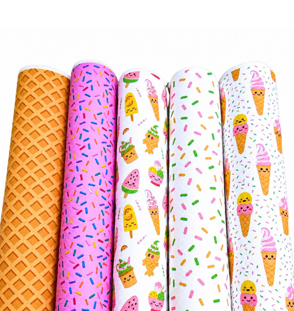 5 Piece waffle   Ice cream Sundae  canvas fabric A4