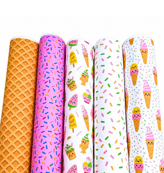 5 Piece waffle   Ice cream Sundae  canvas fabric A4