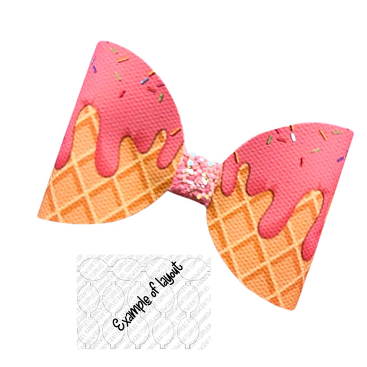 7 x Ice cream waffle pre printed canvas Hair bow loops 3.5”