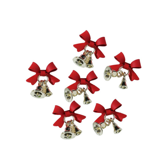 Red Jingle bow bells embellishments x 4