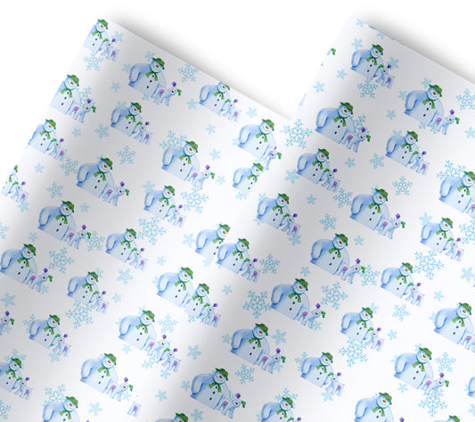 Snowman Christmas Train  Seamless leatherette fabric A4