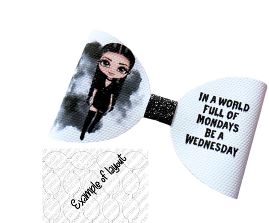 7 x Wednesday themed pre printed hair bow loops 3.5”