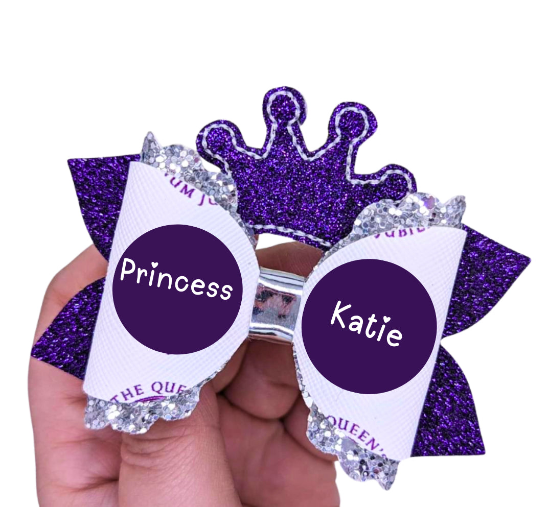 Princess Tiara/crown Embroidered bow topper