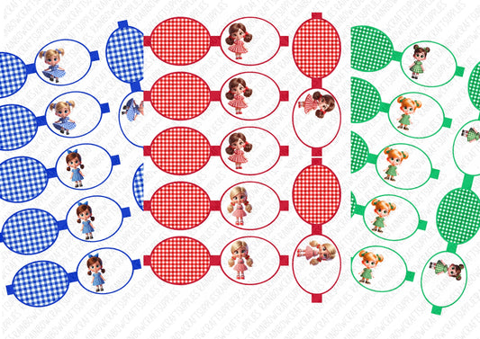 Cute primary school girls gingham bow loops set blue, green & red