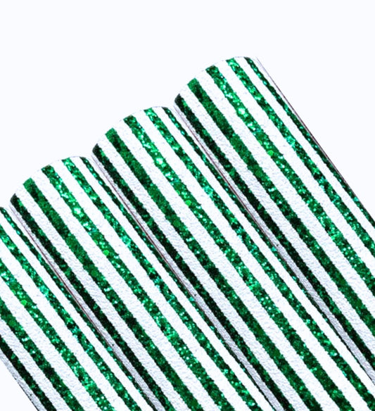 Green Striped  stripe chunky glitter fabric A4