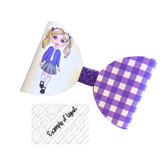 7 x Purple Gingham school girl pre printed canvas bow hair bow loops 3.5”