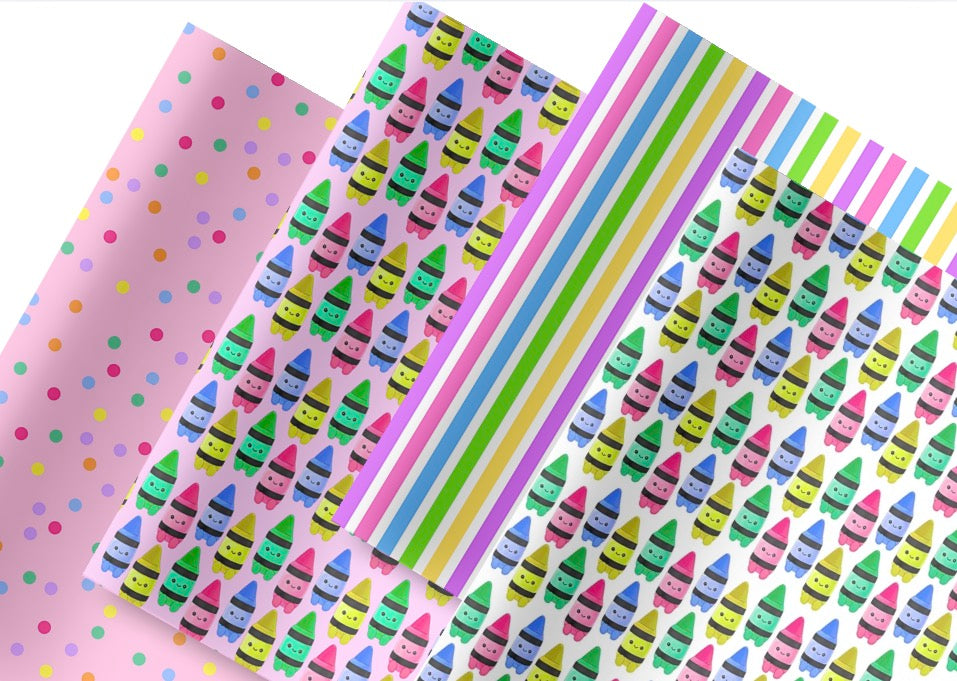 Kawaii Crayon Squishy in house leatherette printed Fabric A4