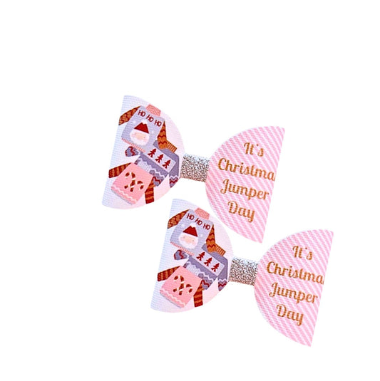 7 x Christmas Jumper Day Cut around Hair-bow loops 3.5” leatherette or Canvas