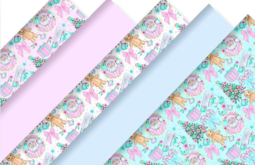 5 Piece Christmas Pastel  themed canvas fabric set A4