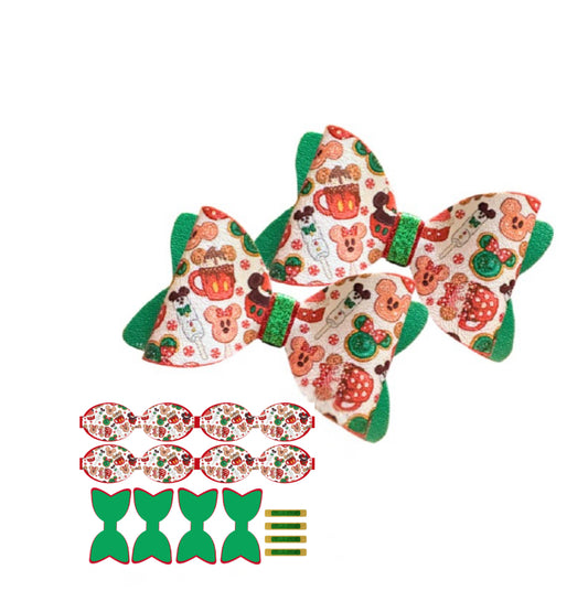 4 x Christmas Fun  Christmas themed hair bow loops 3.5” “ including tales and centre strips”