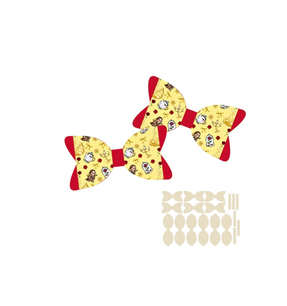 6 x piece 3” printed Canvas Bow loops tails and centre strips