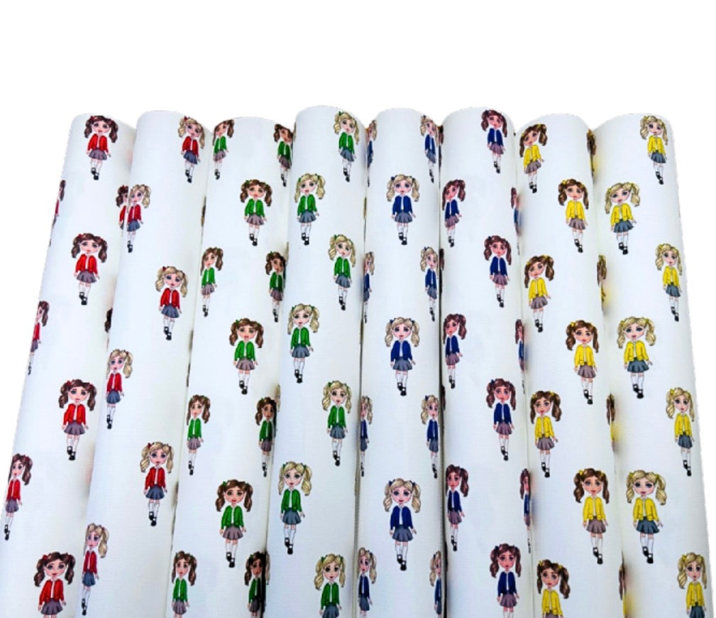 8 piece school girl patterned canvas fabric set A4