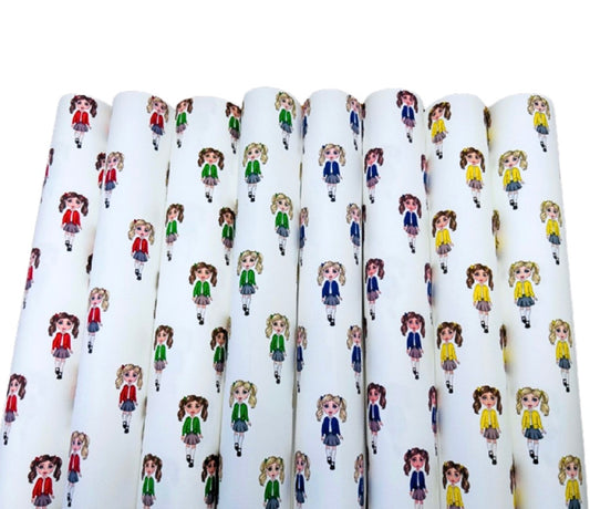 8 piece school girl patterned canvas fabric set A4