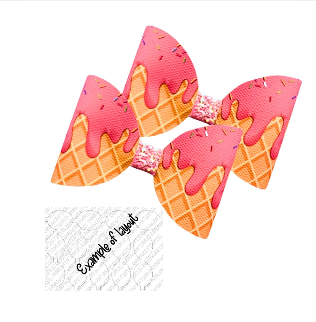 7 x Ice cream waffle pre printed canvas Hair bow loops 3.5”