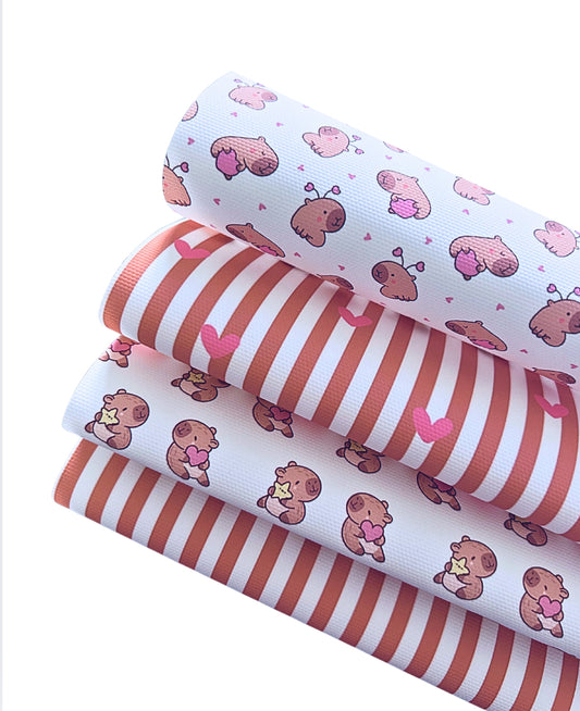 Capybara theme printed canvas fabric A4 set
