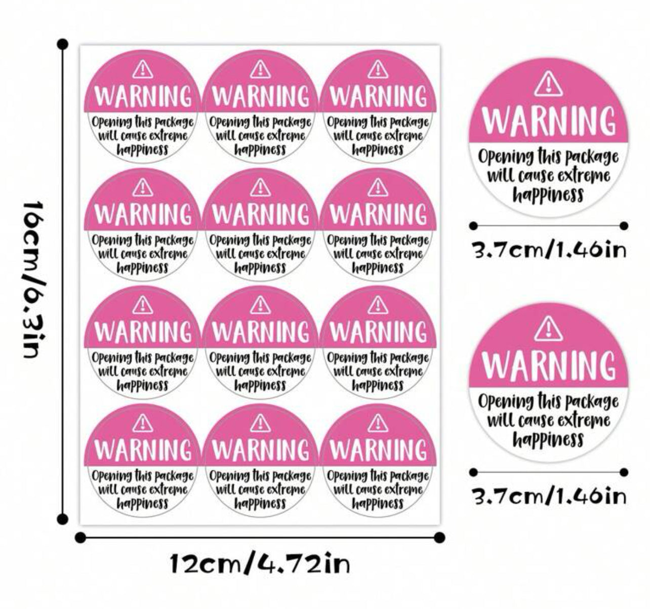 WARNING open this package with extreme Happiness 3.7cm stickers