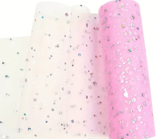 Bubble Gum pink glitter tulle 6” x 1m
