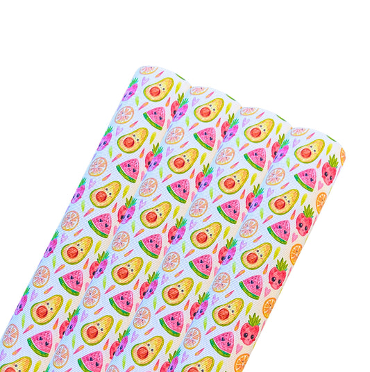 Cute Fruit faces  printed canvas fabric A4