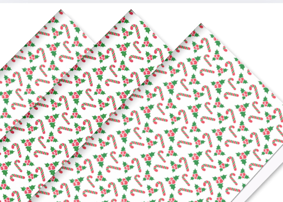Holly and Candy cane themed canvas fabric A4