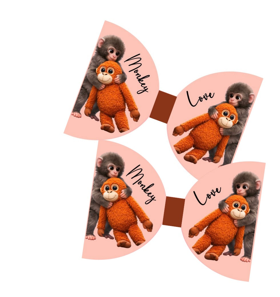7 x Punch Monkey themed canvas Hair bow loops 3.5”