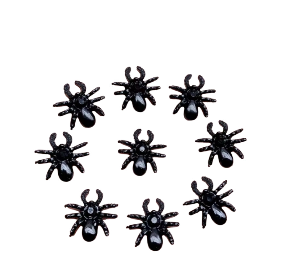 Black glossy Creepy Spider flatback embellishments x 10