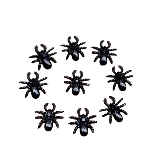 Black glossy Creepy Spider flatback embellishments x 10