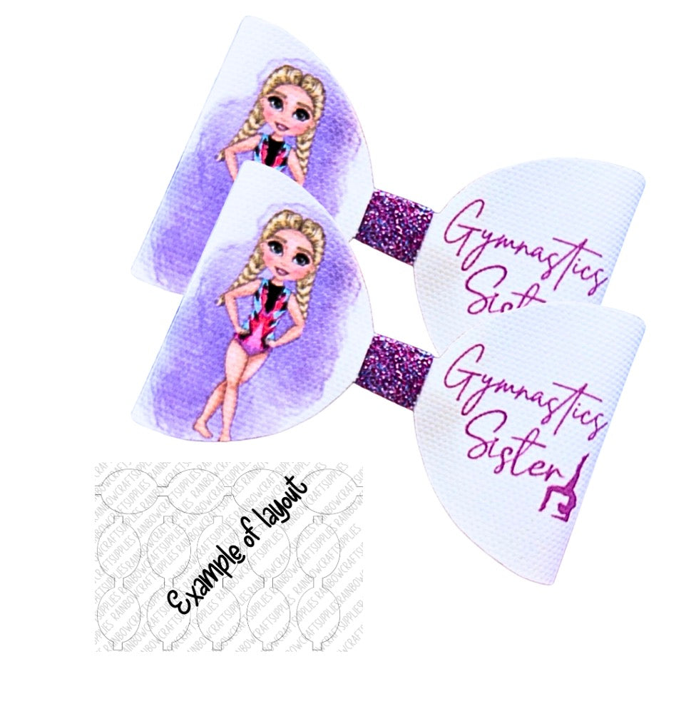 7 x Gymnastic girl pre printed canvas hair bow loops 3.5”