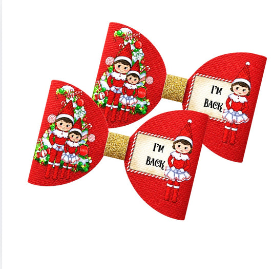 Naughty Elves christmas themed printed canvas bow loops x 7